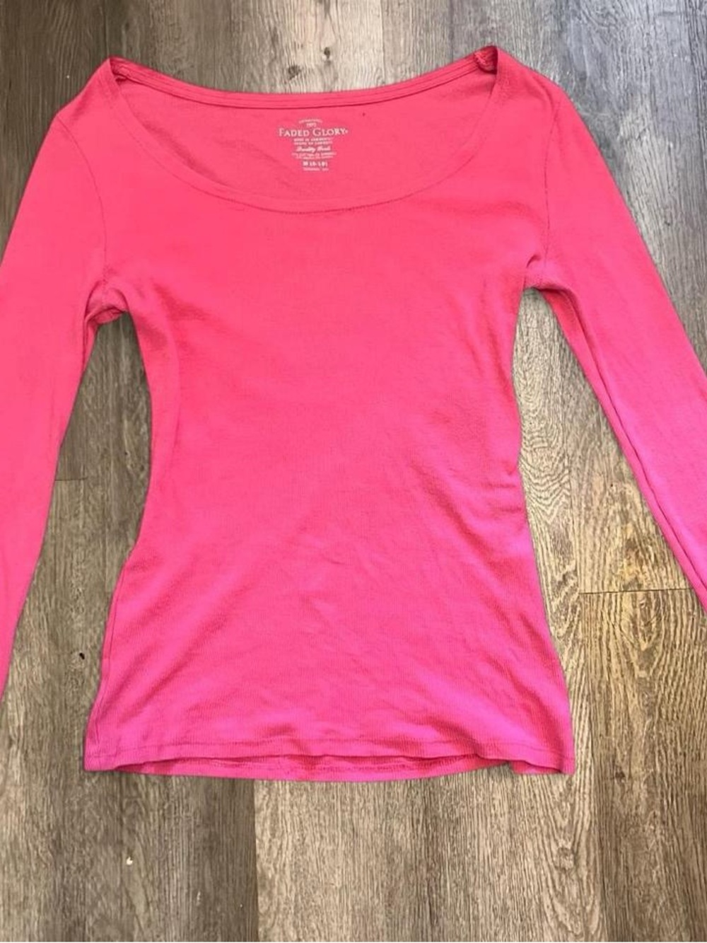 Faded Glory Scoop Neck Long-Sleeve Top in Bright Pink